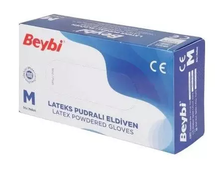 Beybi Lateks Pudralı (M) Muayene Eldiven 100lü Paket - 1